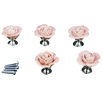 5 x Розовая Дверная мебель, Керамическая ручка, Антикварные винты-пуговицы В комплекте, элегантный дизайн в форме розы