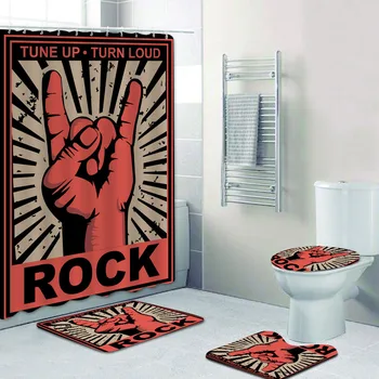 Современный набор штор для душа в стиле рок-н-ролл Let's Rock Music, занавески для ванной комнаты, крышка унитаза, коврики, Декор для ковров