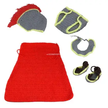 Модные Детские Вязаные Крючком Рыцарские наряды для новорожденных, реквизит для фотосъемки новорожденных, одежда для младенцев ручной работы