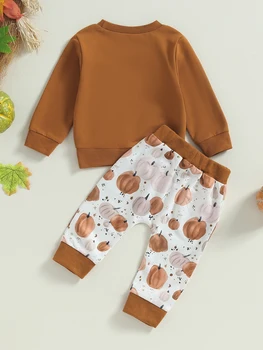 Очаровательный Комплект одежды для Маленьких мальчиков на Хэллоуин с Толстовкой с принтом Тыквы и Спортивными штанами с эластичной резинкой на талии - Идеальный вариант для малышей