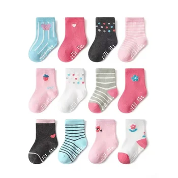 12 Пар / лот Детские нескользящие носки для мальчиков и девочек С нескользящей подошвой хлопчатобумажные носки для детей 1-3 лет
