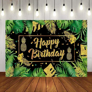Летний Тропический Фон для Дня рождения, Гавайская Неоновая вечеринка, Фотографический фон, Баннер, Зеленые листья джунглей