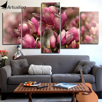 ArtSailing 5-панельная художественная печать на холсте HD Красивые картины с розовым цветочным принтом для гостиной, плакат 2018, прямая поставка, Нью-Йорк-7647C