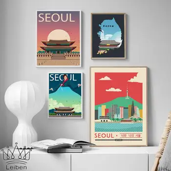 Сеульская винтажная картина на холсте, Корейский туристический городской пейзаж, Настенные художественные плакаты и принты, современная картина, украшение дома, гостиной