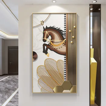 Скандинавский свет роскошные стены искусства абстрактные геометрические плакаты и принты холст Живопись Золотая лошадь животных картины для гостиной