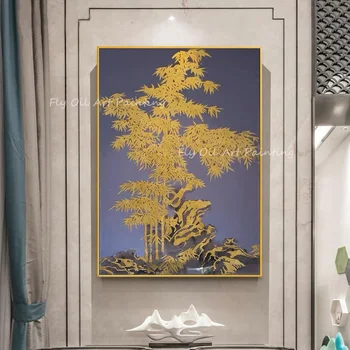 Дерево из золотой фольги, вид снаружи, Пейзаж, 100% Ручная Картина маслом, Картины художника, Декор стен для дома, Художественное оформление