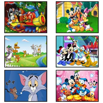 Картина на холсте Disney Wall Art Кошка и Мышка Дональд Дак Микки Маус Плакаты и Принты с Картинками для Украшения Дома