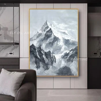 100% Ручная работа простая природа горный снежный пейзаж серебряная картина маслом без рамки на холсте украшение стены в подарок