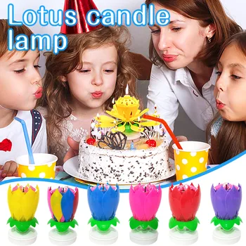 Свеча Лотоса, Вращающаяся Свеча Лотоса на День Рождения, Свеча для торта, Кекса, Светодиодная Праздничная Электрическая Поющая свеча, Цветочная свеча на батарейках