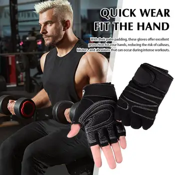 Перчатки для тренировок в тренажерном зале, для занятий тяжелой атлетикой, мужские, женские, для бодибилдинга, нескользящие перчатки на полпальца, поддержка запястья, тяжелая атлетика, спорт