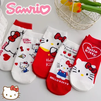 5 пар женских милых носков Sanrio Hello Kitty, весна-осень, короткие носки с героями мультфильмов и аниме, носки для девочек Harajuku, носки для студенческих лодок