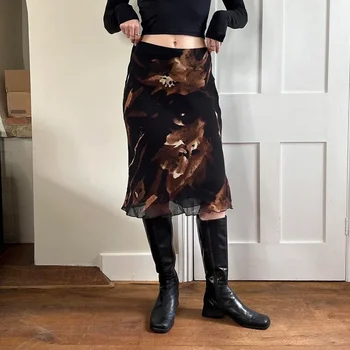 Эстетичные прямые юбки с цветочным принтом Y2K Винтаж 90-х, милые женские плавки, повседневная одежда в стиле харадзюку, шикарная одежда в стиле гранж 2023 г.