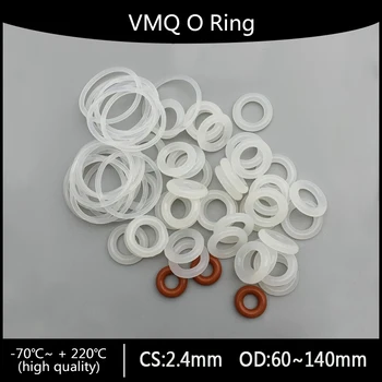 Белые силиконовые уплотнительные кольца, Пищевые уплотнительные кольца, Водонепроницаемые Изолированные Силиконовые уплотнительные кольца VMQ, Прокладка CS2.4mm OD 60 ~ 140 мм