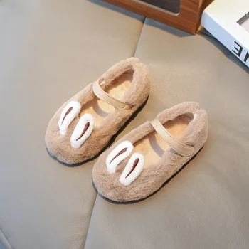 Детская хлопчатобумажная обувь 2023 года В корейском стиле, осень и зима, новая детская мода, мягкая подошва, плюшевые заячьи ушки, милая повседневная обувь на платформе