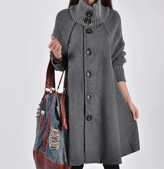 Зимнее женское длинное свободное шерстяное пальто больших размеров, плащ, шерстяная ветровка