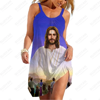 2023 Летнее Новое женское платье Индивидуальное Повседневное платье большого размера с 3D Принтом Christian Jesus, ретро Свободное платье