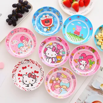 5-дюймовая Мультяшная Круглая тарелка Anime Kittys My Melody Pudding Бытовая посуда Kawaii Имитация фарфора Миска для закусок и фруктового салата
