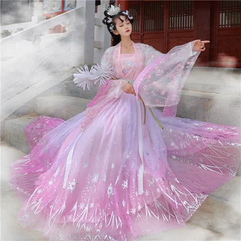 Китайский Древний косплей Hanfu, Тюлевое сетчатое женское танцевальное платье, костюмы на Хэллоуин, одежда в китайском стиле, Фея Hanfu, Розовый, Синий, Белый