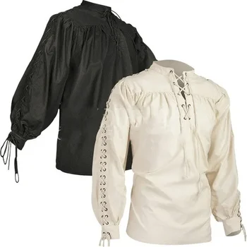 Высококачественная модная мужская бандажная рубашка с длинным рукавом Средневекового Возрождения, готическая мужская рубашка-воин