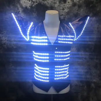 Светодиодный жилет летняя мужская сценическая танцевальная одежда Bar light space clothes одежда для выступлений в ночном клубе KTV певец DJ костюм робота