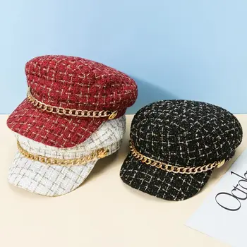 Повседневная Элегантная осенняя теплая шляпа художника в корейском стиле для девочек, восьмиугольная кепка, женские кепки с козырьками, шляпа художника, клетчатый берет