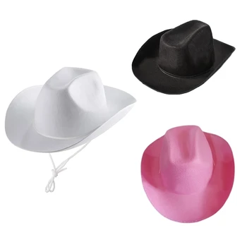 Унисекс Ретро Ковбойская шляпа Вестерн Шляпа с широкими полями Фетровая шляпа Cowboy Jazz Hat M6CD