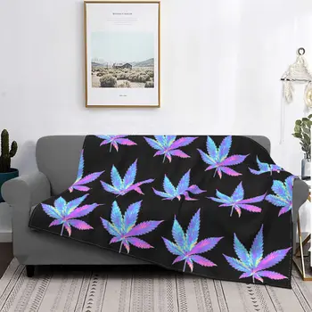 Голографические одеяла из листьев каннабиса с радужными сорняками, фланелевое весенне-осеннее дышащее мягкое одеяло для дивана, одеяло для спальни