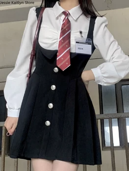 Японская школьная форма Kawaii JK, женская милая униформа для аниме-косплея студентки колледжа, белая рубашка и комплект униформы на черном ремешке