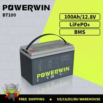 POWERWIN RV LiFePO4 Аккумулятор 100Ah /1028Wh12V Встроенный Автономный Аккумулятор BMS BT100 Для Зарядки Автомобиля, Накопитель Энергии, Инвертор Солнечной Энергетической Системы