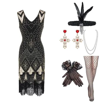 Wepbel Винтажное платье Gatsby с Блестками и Кисточками, Банкетное Вечернее платье 1920-х годов, Женское платье С Глубоким V-образным вырезом, Модное Облегающее платье с V-образным вырезом из бисера