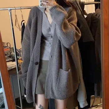 Утепленный кардиган в ленивом стиле, свитер, куртка, женская осенне-зимняя новинка, корейская версия, свободная и универсальная верхняя одежда, свитер