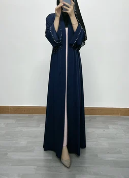 Рамадан Саудовская Аравия Ближний Восток Мода Элегантный Чистый цвет Ногтей Бусины Горячий бриллиант Связать Мусульманский Роскошный кардиган Халат