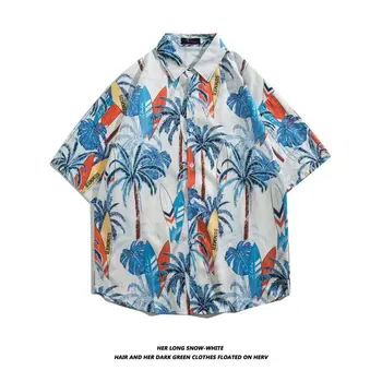 Женская рубашка EBAIHUI на пуговицах, Летние Новые Гавайские Пляжные рубашки С принтом кокосовой пальмы, Свободная Сорочка с коротким рукавом, Повседневная блузка